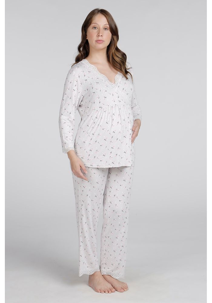 Pijama Maternal Gris Viscosa