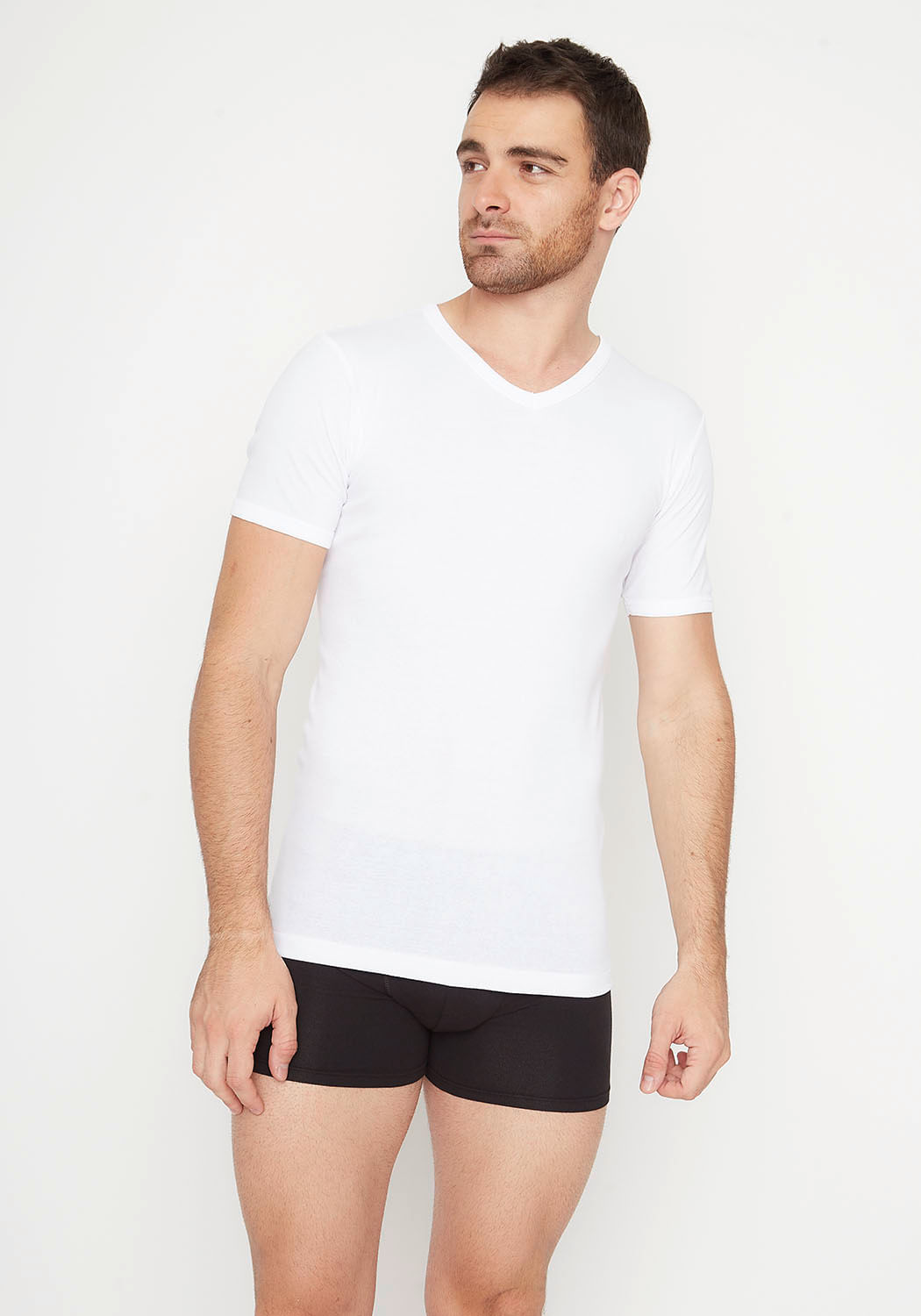 Camisetas Blancas Manga Corta Cuello V Algodón Pack 2 - Top Underwear