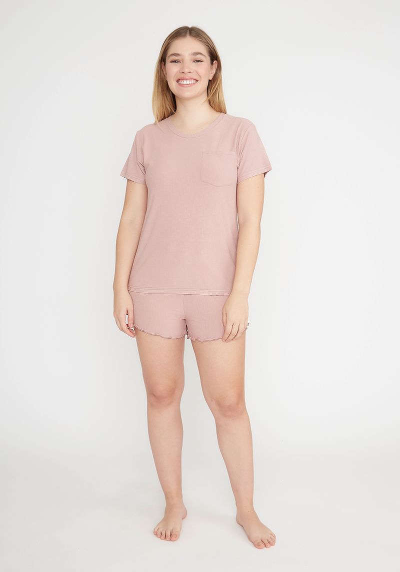 Pijama Mujer Rib Rosado 94% Algodon 6% Elastano Kayser